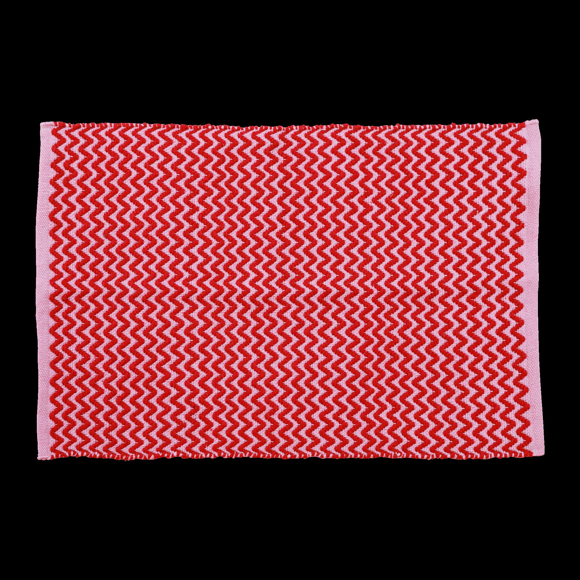 Rice - Handmade Recycled Plastic Floormat 60 x 90 cm - Red & Pink Zig Zag