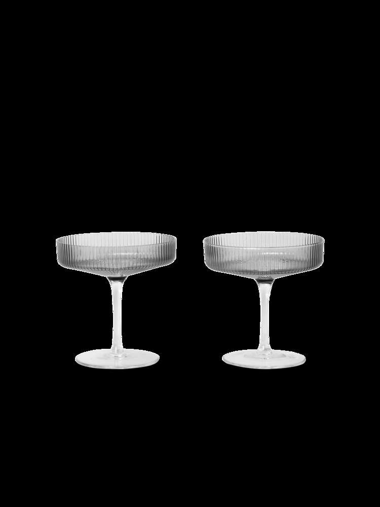 Ferm Living - Ripple Champagne Glass Set Of 2 - Smoked Grey (100126112)