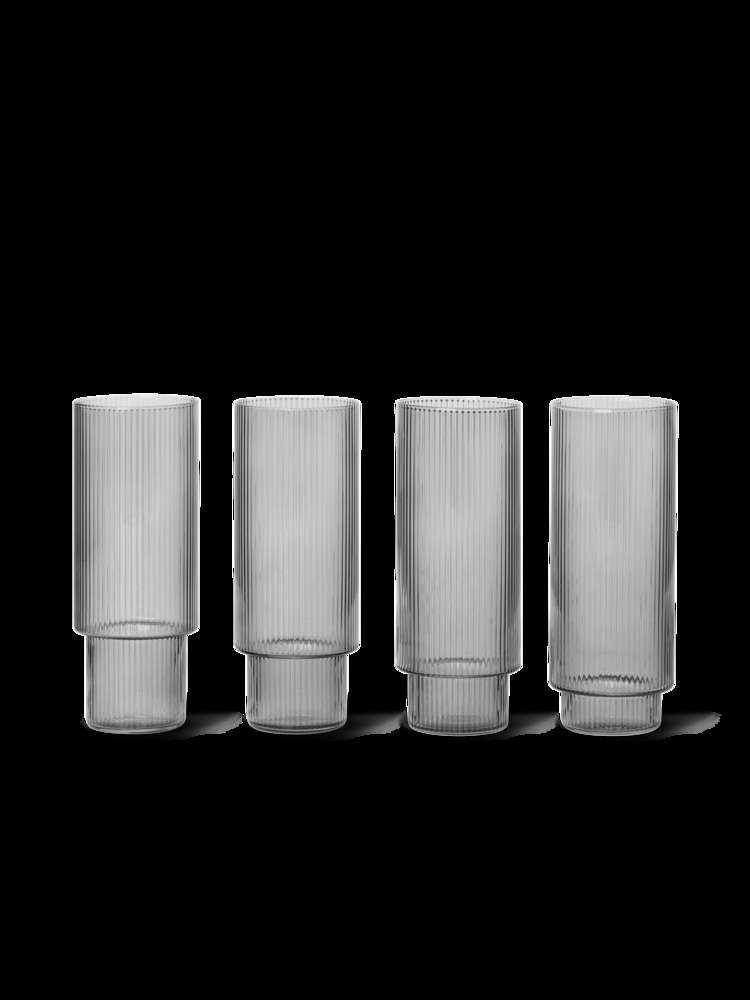 Ferm Living - Ripple Long Drink Glass Set of 4 - Smoked Grey (100128112)