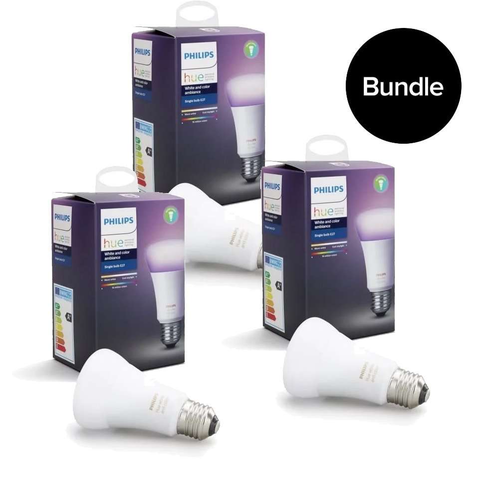 Philips Hue - E27 3x Single bulb -  White & Color Ambiance - Bluetooth - Bundle