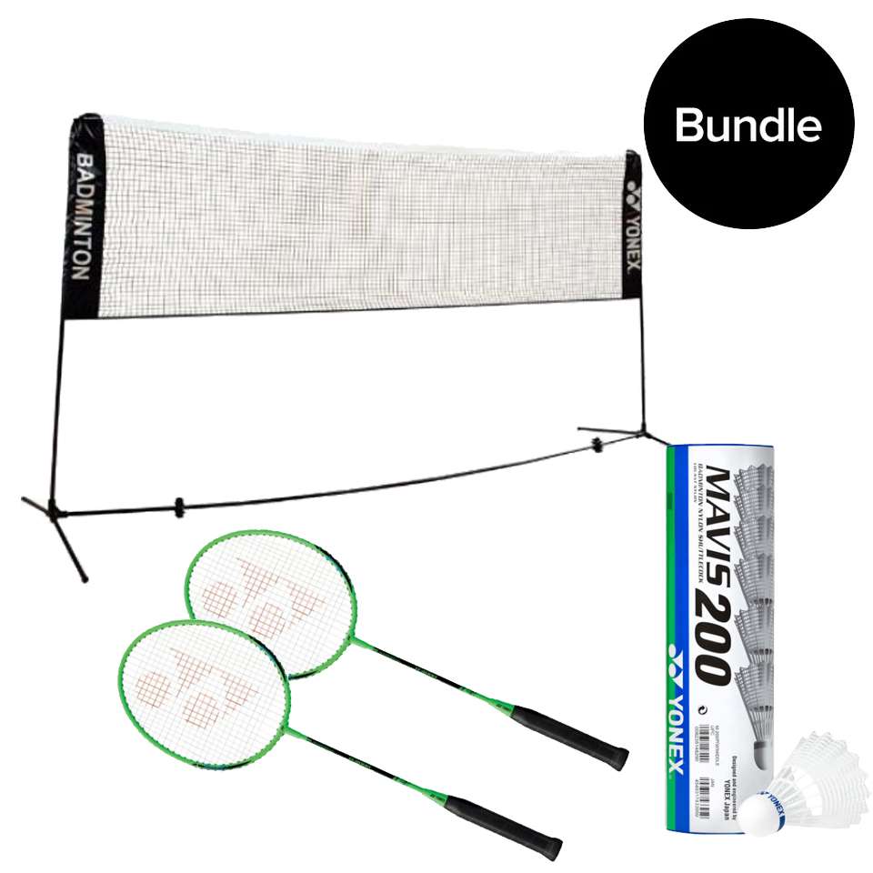 Yonex - Portable Badminton Net + 2x Rackets & 6Pack Shuttlecocks - Bundle