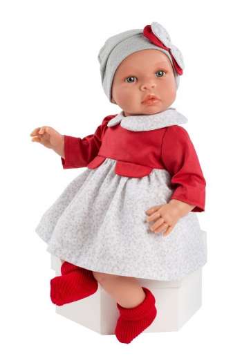 Asi dolls - Leonora doll in red and grey outfit, 46 cm