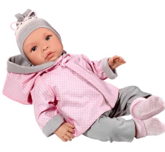 Asi dolls - Leonora Puppe in rosa und grauer Kleidung, 46 cm