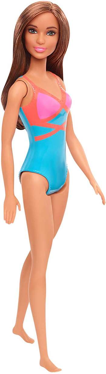 Barbie - Beach Doll - Brown Haired w. Pink and Blue Swimsuit (GHW40)