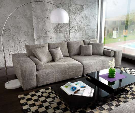 Big-Sofa Marbeya 285x115 cm Hellgrau mit Hocker Couch