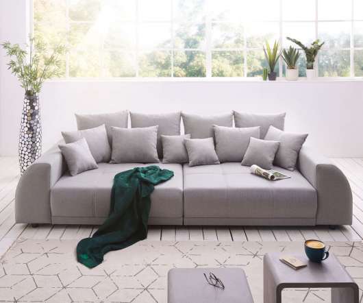Big-Sofa Violetta 310x135 cm Grau abgesteppt mit Kissen