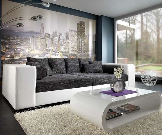 Bigsofa Marlen 300x140 cm Weiss Schwarz Couch
